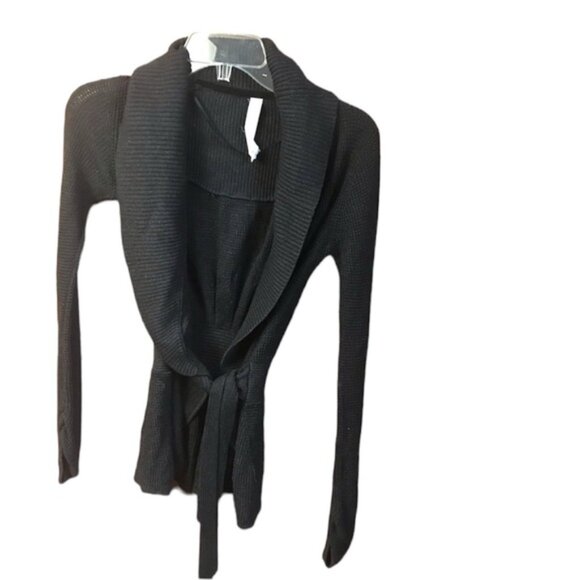 Lululemon Cashmere Bamboo Blend Belted Open Cardigan Waffle Knit Sweater Wrap 4 - Picture 1 of 13